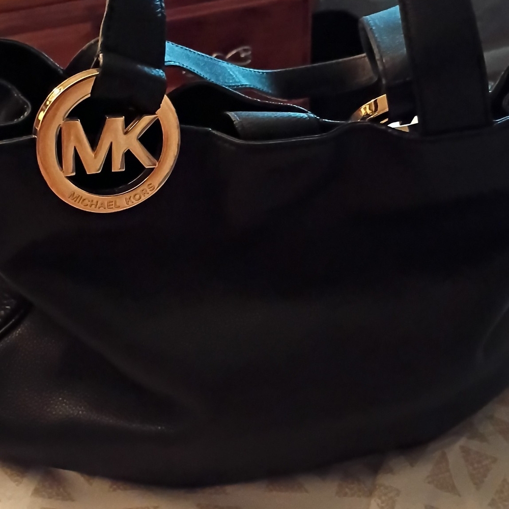 Michael Kors Black Shoulder Bag with Gold Accents